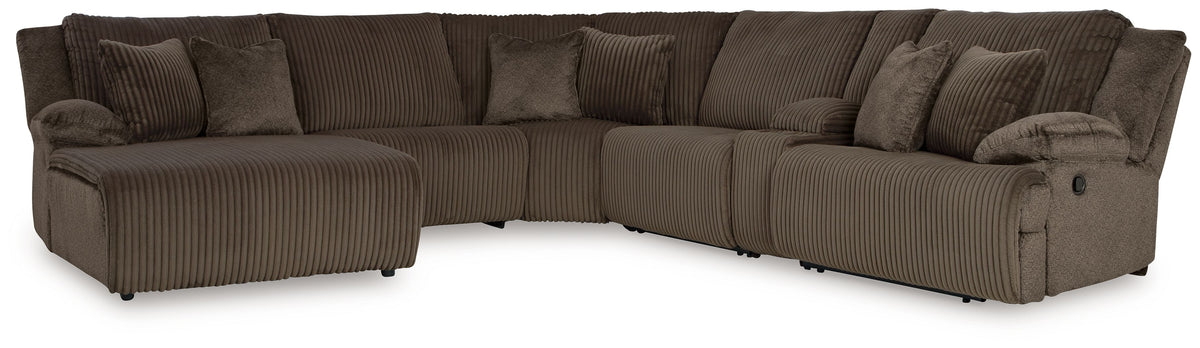 Top Tier - Reclining Sectional Dark Brown 6 Pc. Left Arm Facing Chaise Reclining Sectional by Signature Design by Ashley® | Bel Furniture