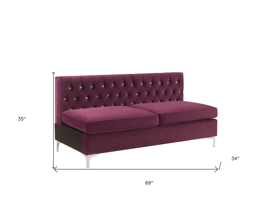 Velvet Sofa And Toss Pillows With Silver Legs - Burgundy