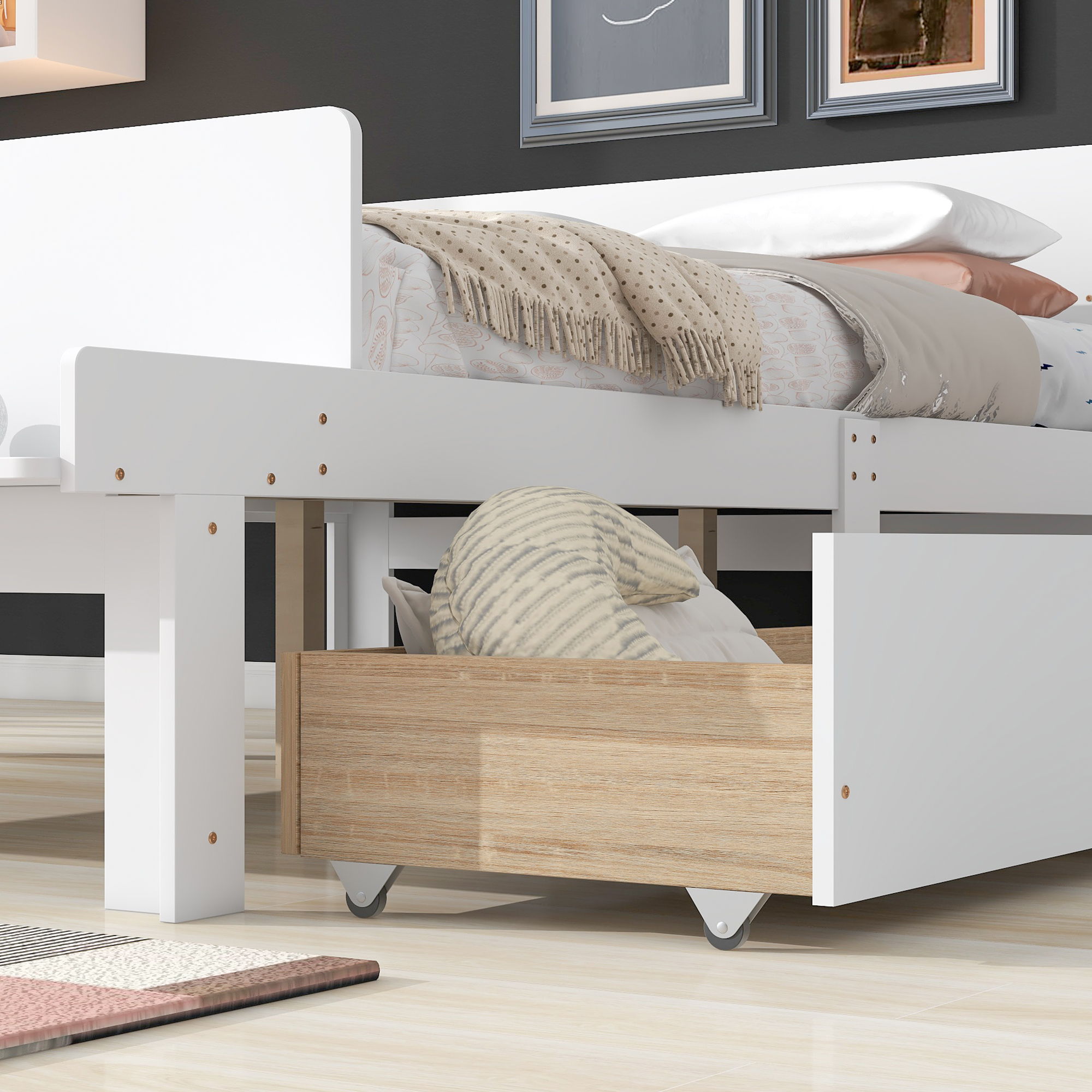 Bed With Footboard Bench, 2 Drawers