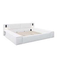 Upholstered Platform Bed Frame With Hidden Storage, Built-In Nightstands & LED Reading Lights