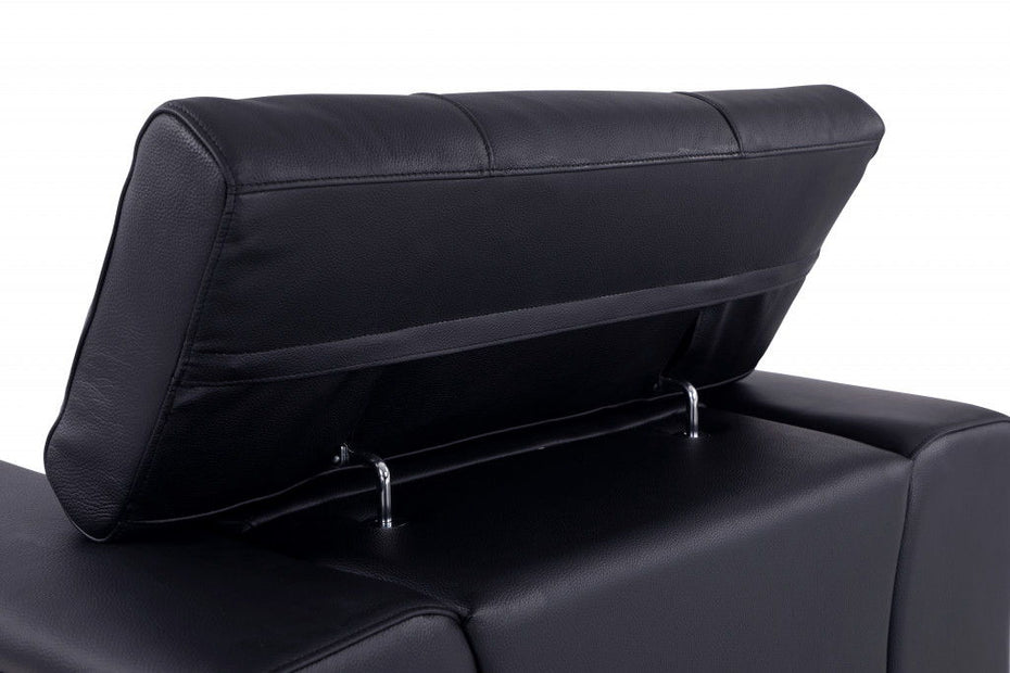 Italian Leather Loveseat - Black / Silver