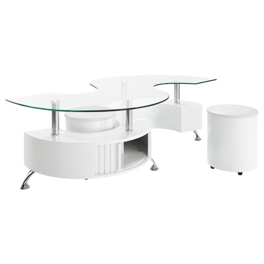 Buckley - 3 Piece Coffee Table And Stools Set White by Coaster Fine Furniture | Bel Furniture