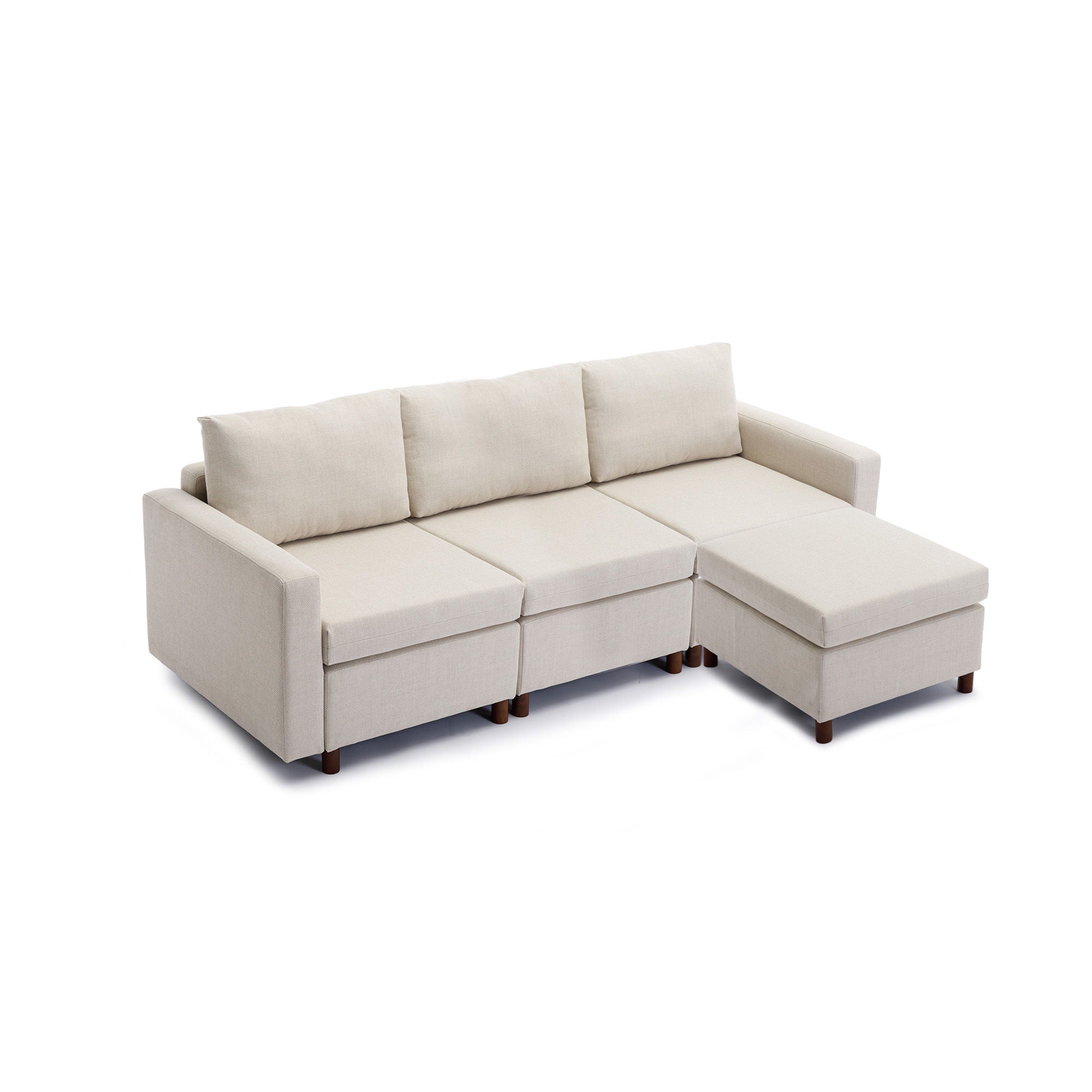 3 Seat Module Sectional Sofa Couch With 1 Ottoman For Living Room, Seat Cushion And Back Cushion Non-Removable And Non-Washable