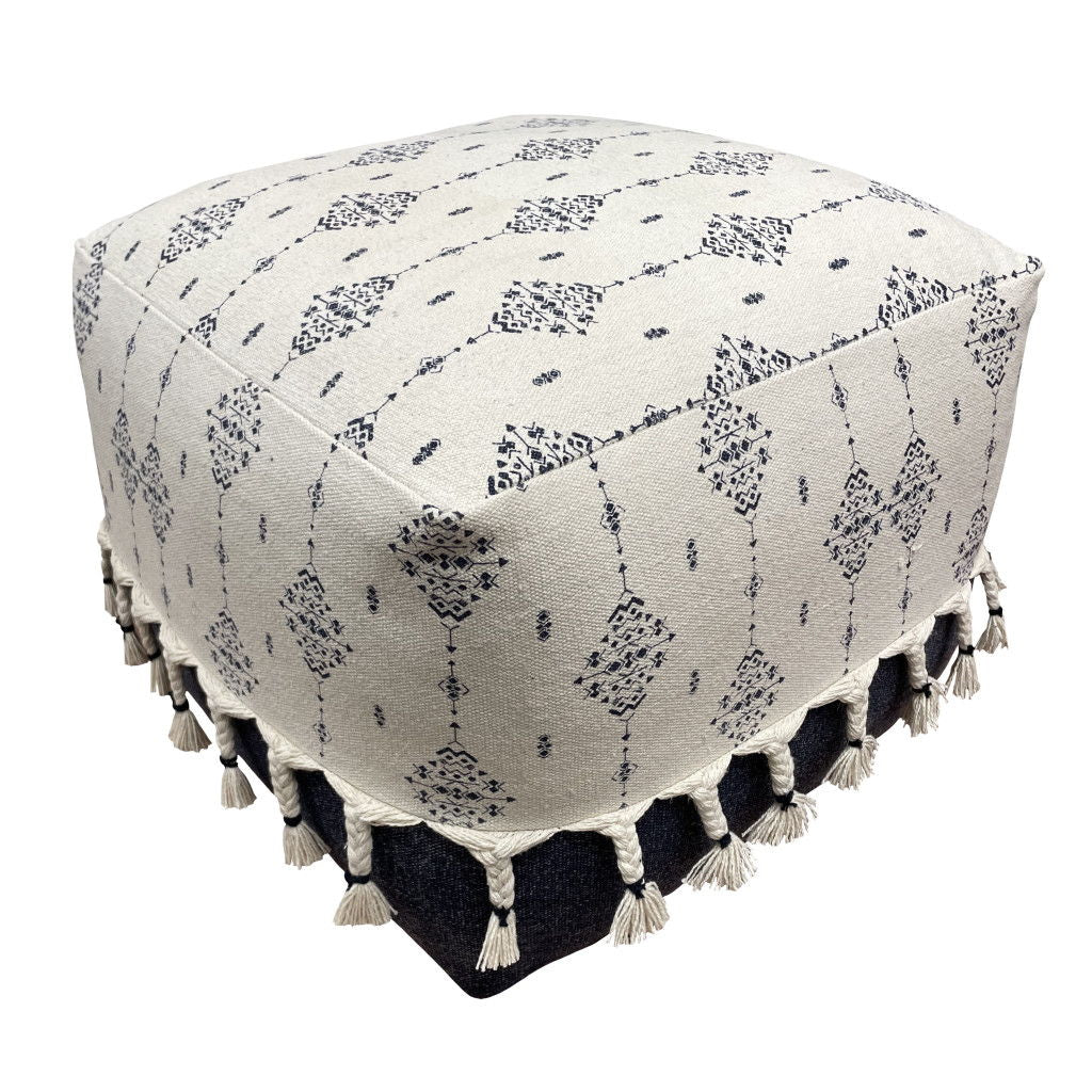 Square Cotton Ottoman - Blue