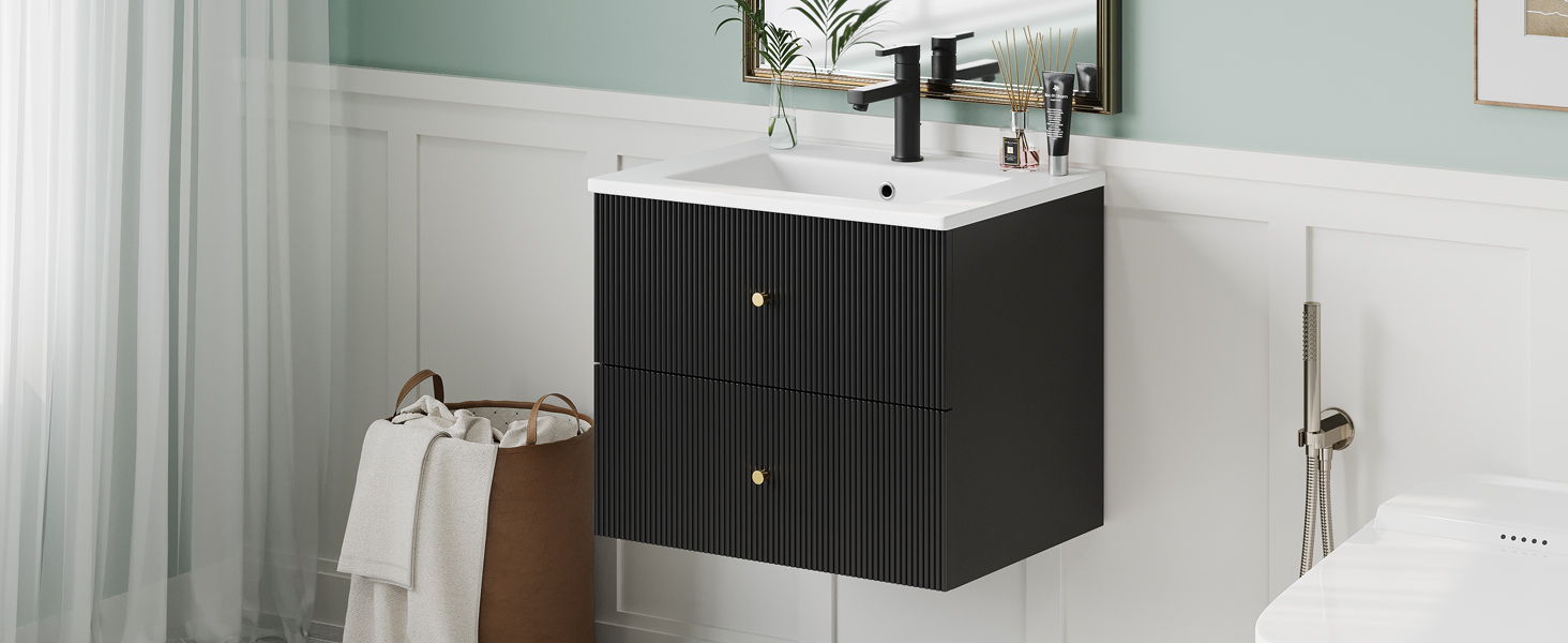 Wall Mounted Bathroom Vanity With 2 Drawers, Ideal For Small Bathrooms