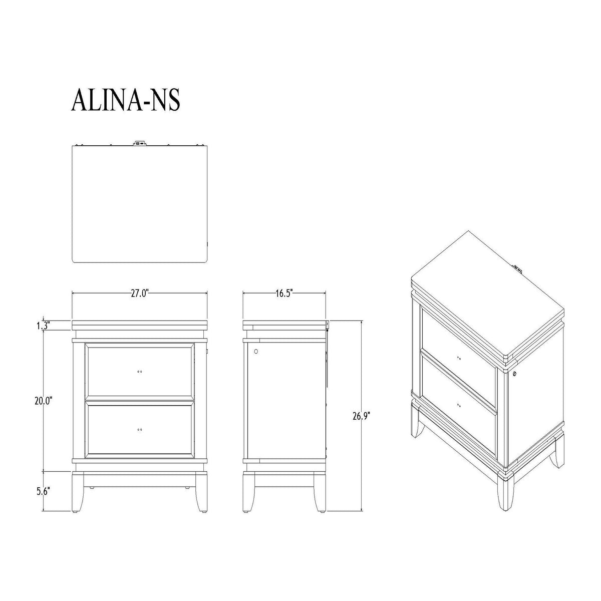 Adalid - Nightstand With Glittered Drawer Front And LED Lighting - White - view 2