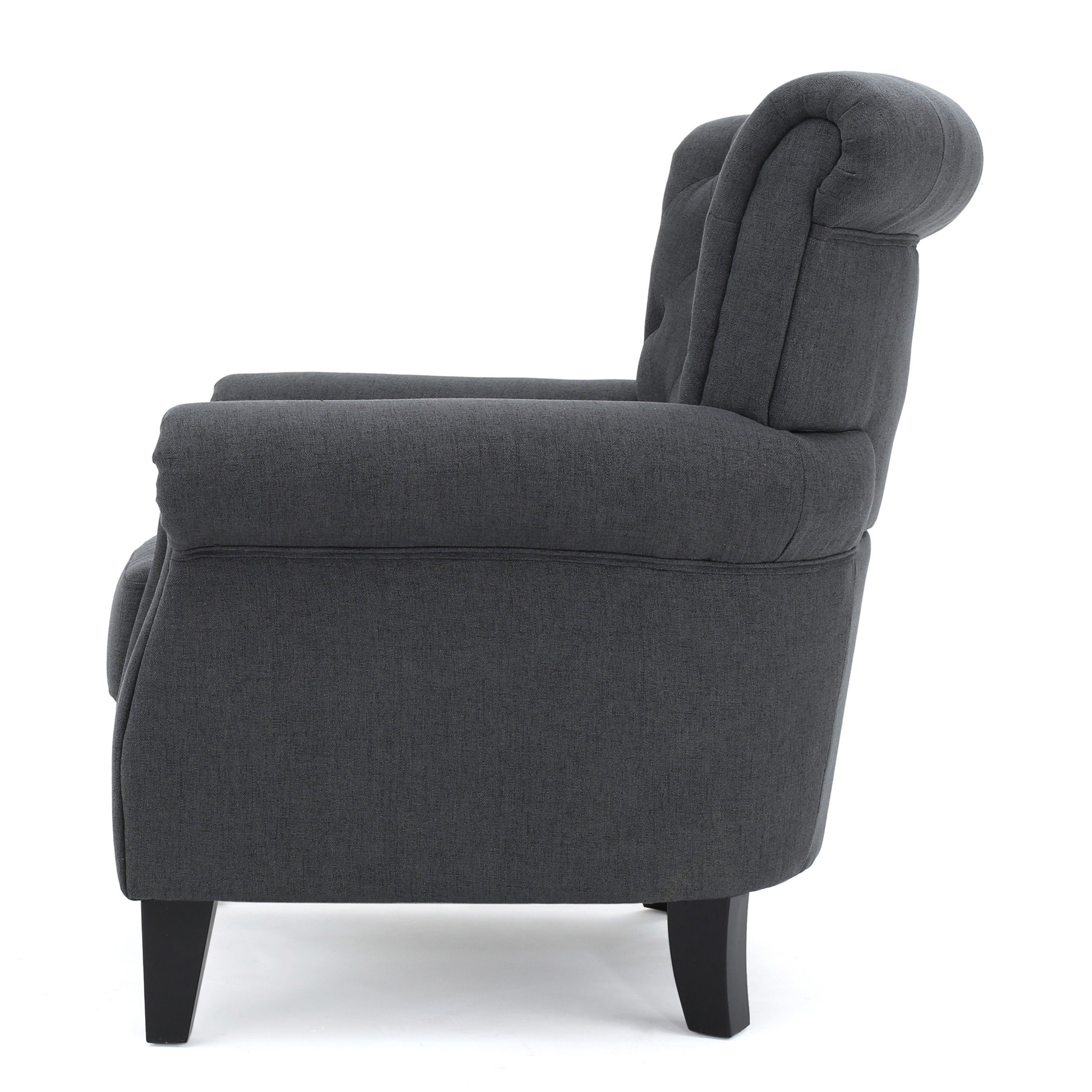 Comfy Accent Chair With Tufted Backrest, Bedroom Single Seat Arm Chair With Wooden Legs, Modern Side Chairs For Living Room - Dark Gray