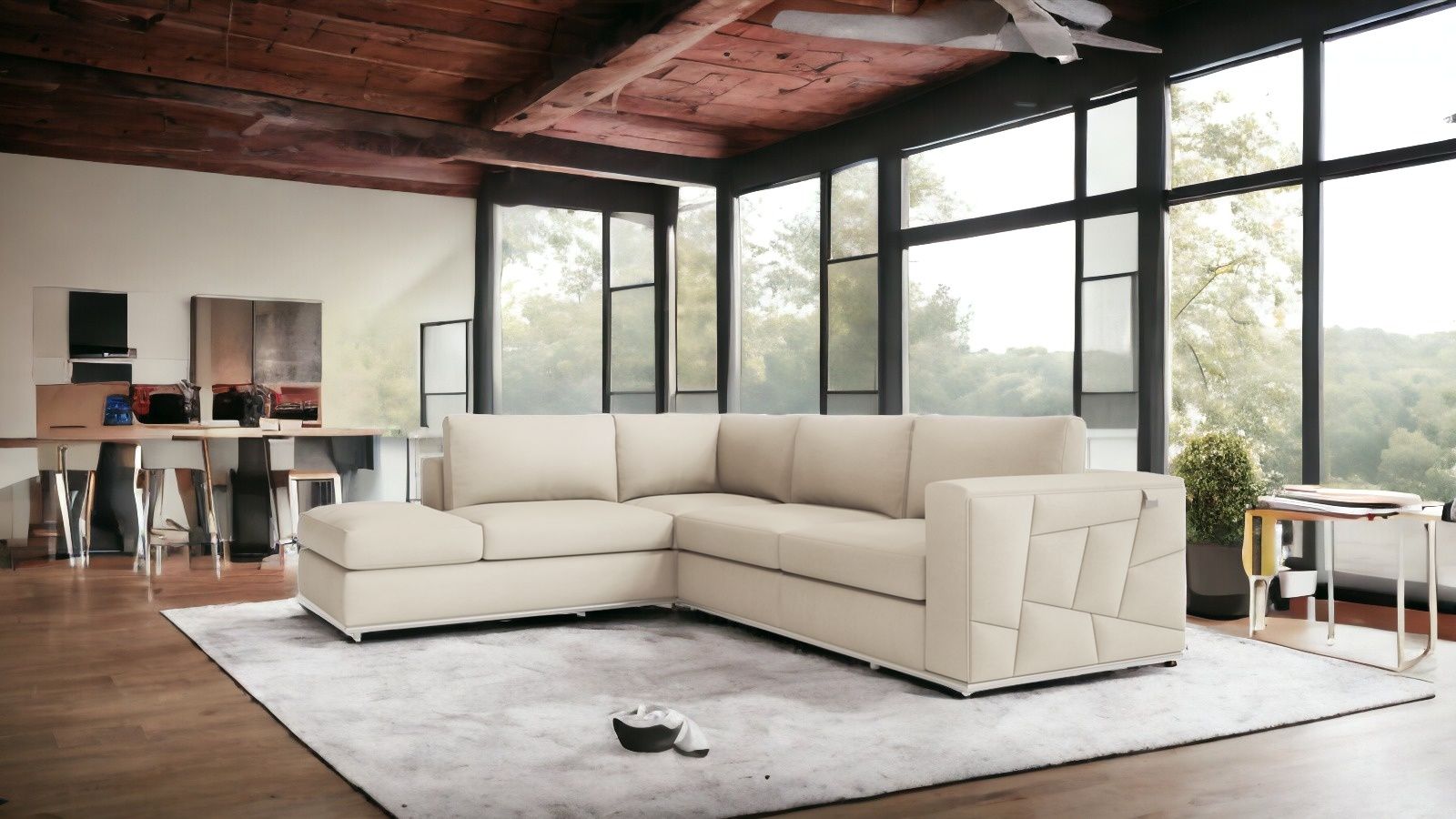 Italian Leather Reclining L Shaped Two Piece Corner Sectional - Beige