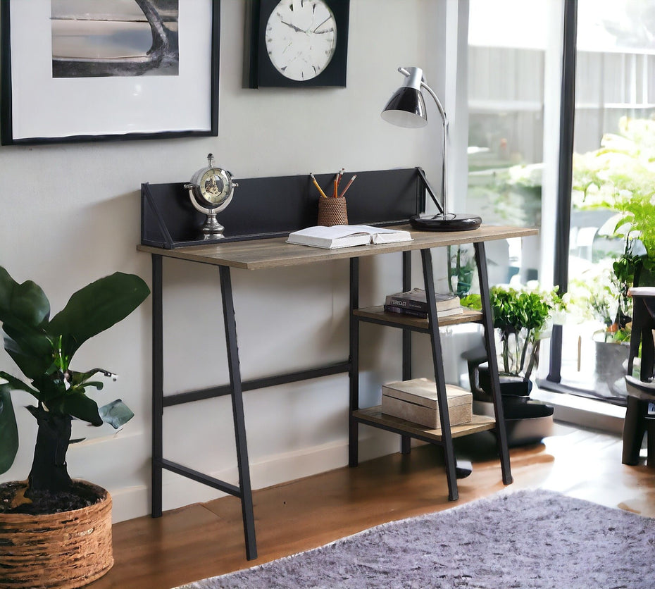 Garima - Legs Writing Desk - Rustic Oak / Black