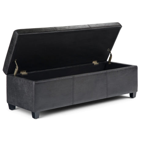 Avalon - Storage Ottoman Bench - Distressed Black by Simpli-Home | Bel Furniture