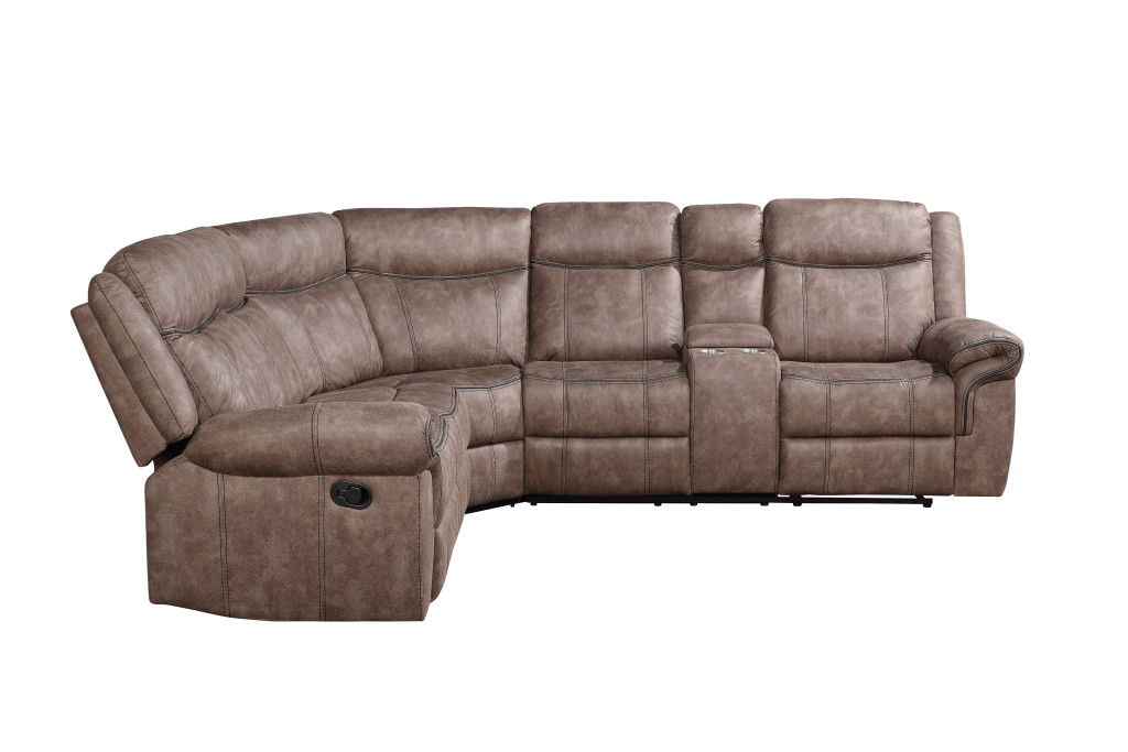 Velvet Reclining L Shaped Six Piece Corner Sectional With Console - Chocolate