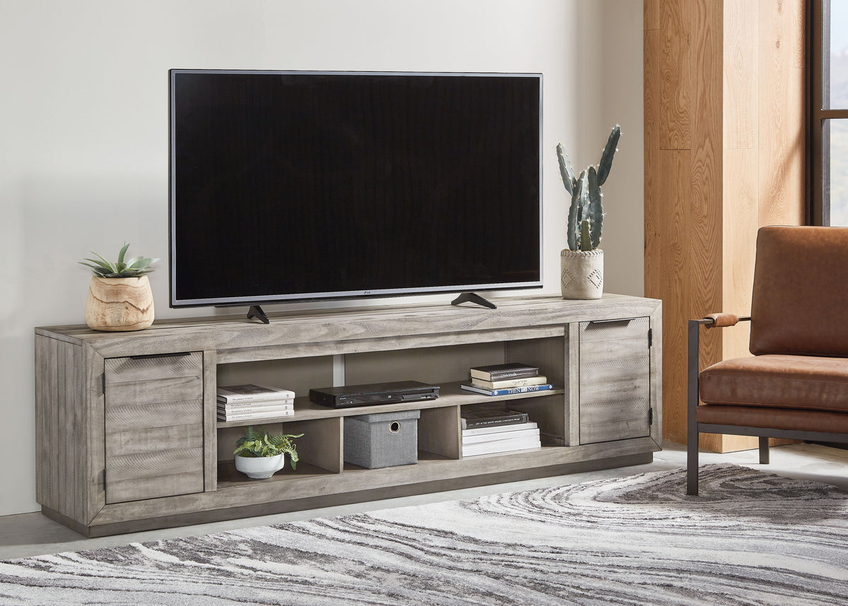 Naydell - Gray - 92" TV Stand with Wide Fireplace Insert by Signature Design by Ashley® | Bel Furniture