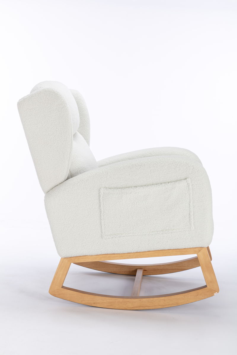 Teddy Fabric Rocking Chair With Packet Wood Legs - Ivory