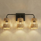 Moonlit - 3 Lights Wall Sconce With Shade, Bathroom Lighting Fixtures Over Mirror - Black / Rattan