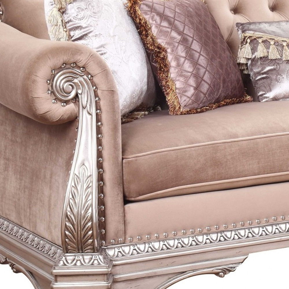 Velvet Sofa And Toss Pillows With Champagne Legs - Light Pink