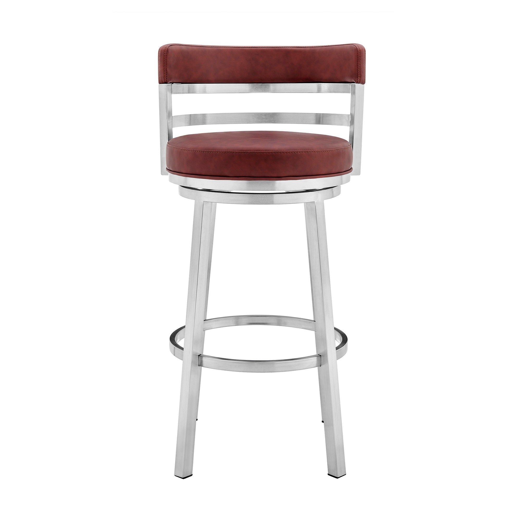 Faux Leather Swivel Low Back Counter Height Bar Chair - Red / Silver