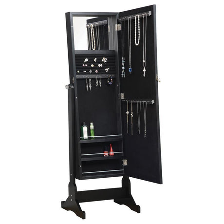 Cortez - Cheval Mirror With Jewelry Storage - Black by CoasterEssence | Bel Furniture