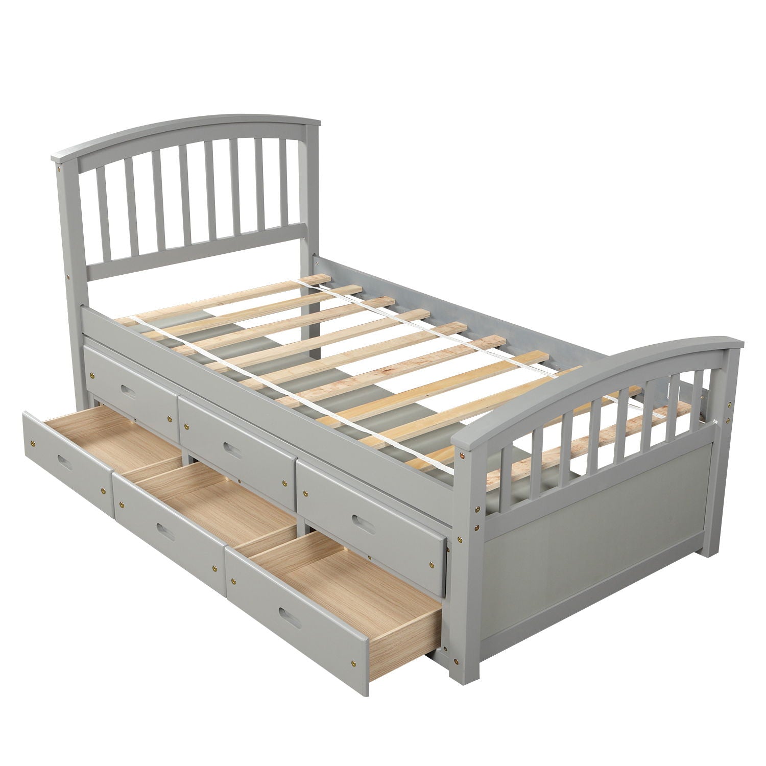 Platform Storage Bed Solid Wood Bed With 6 Drawers