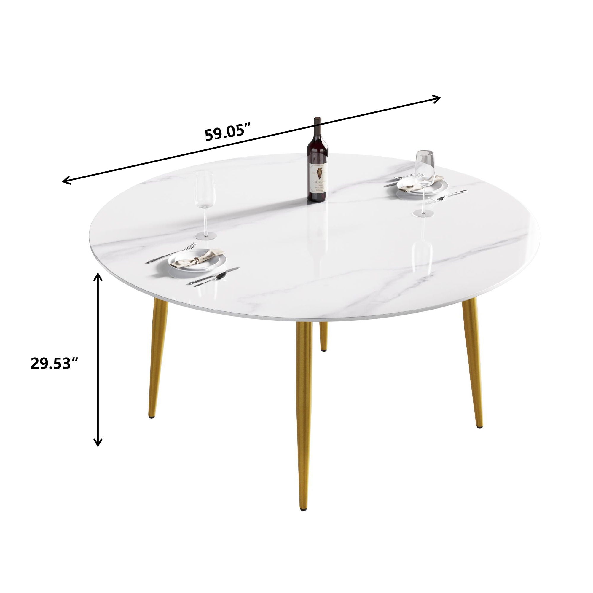 Modern Man-Made Stone Round Metal Dining Table-Position For 6 People