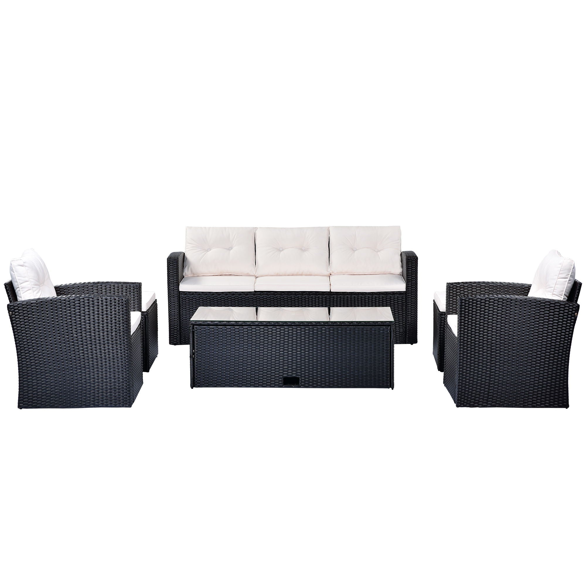 All-Weather Wicker PE Rattan Patio Outdoor Dining Conversation Sectional Set With Coffee Table, Wicker Sofas, Ottomans, Removable Cushions