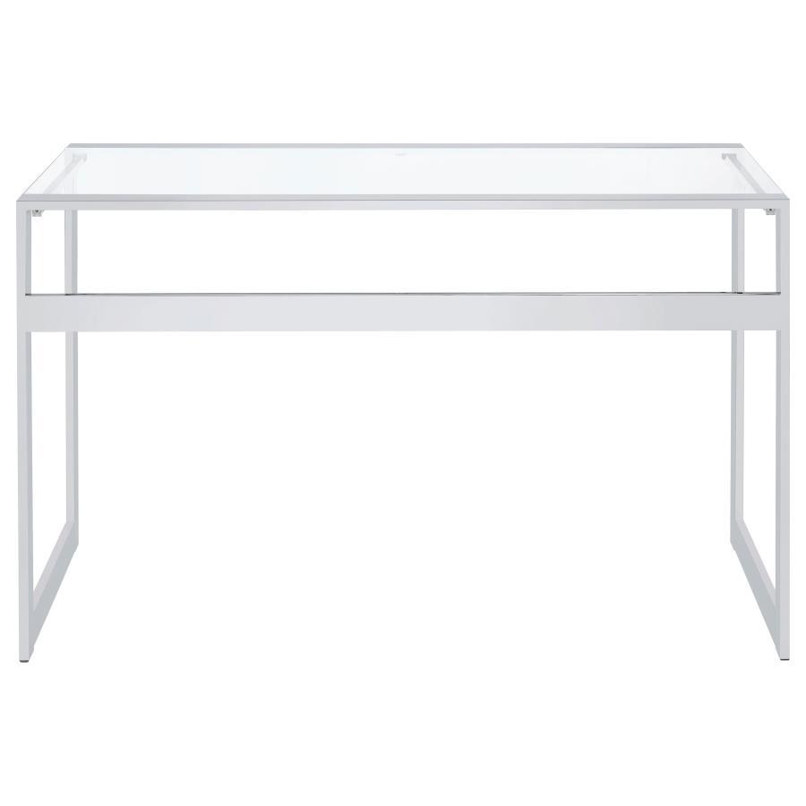 Hartford - Glass Top Writing Desk - Chrome by CoasterEssence | Bel Furniture