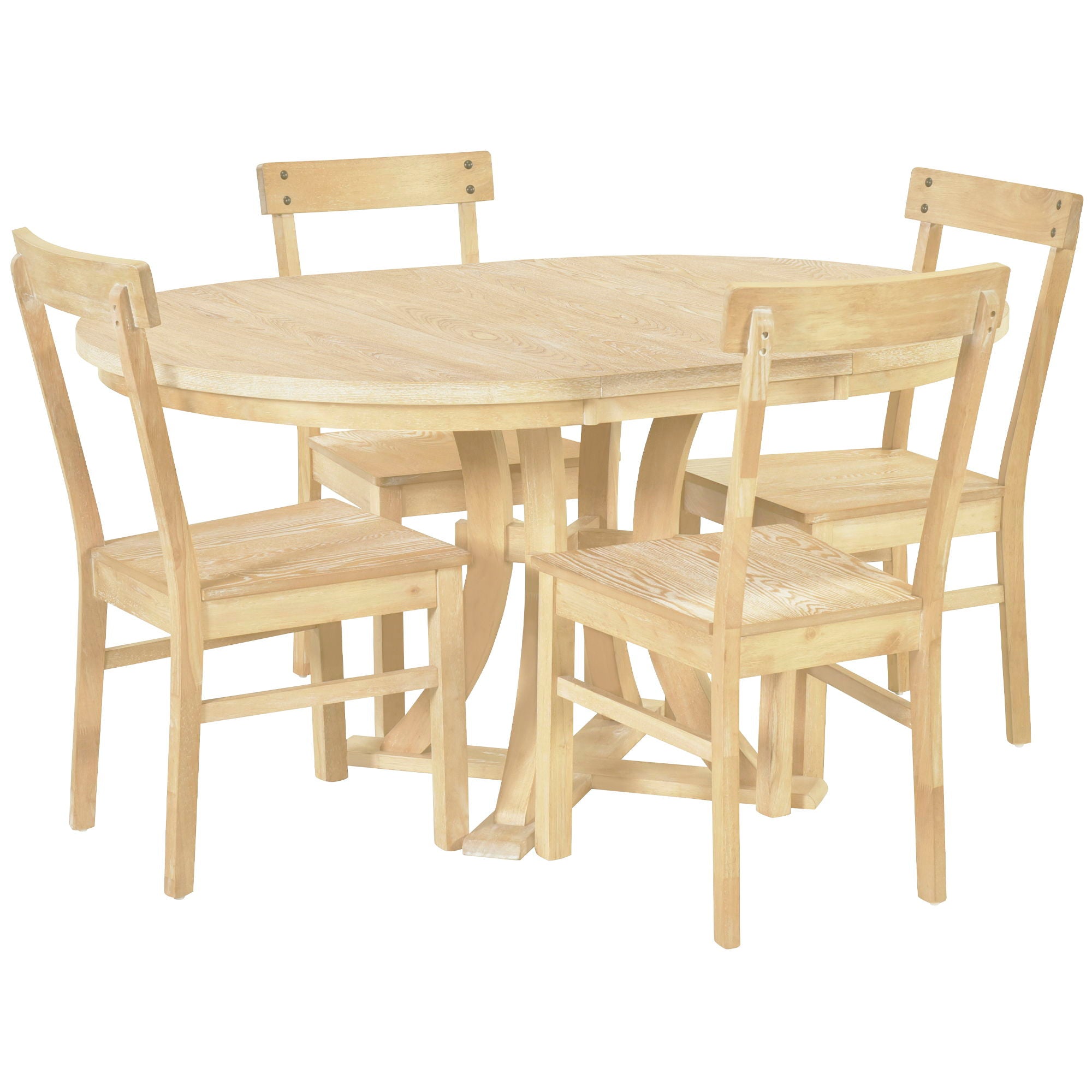 Topmax - 5 Piece Rustic Round Pedestal Extendable Dining Table Set With 15.7" Removable Leaf And Simple Dining Chirs For Small Places