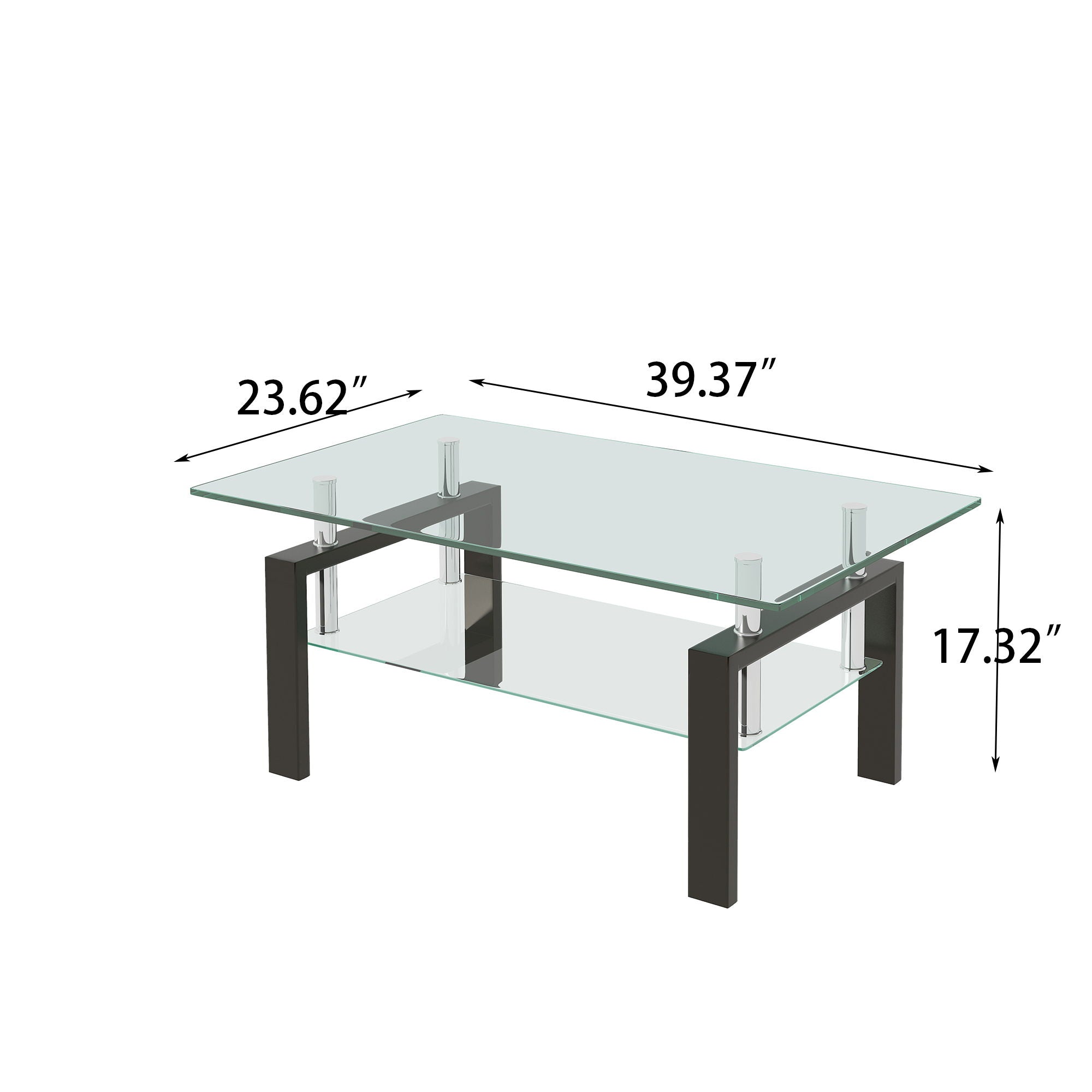 Tempered Clear Glass Coffee Table, 2-Layers Coffee Table Living Room Center Table