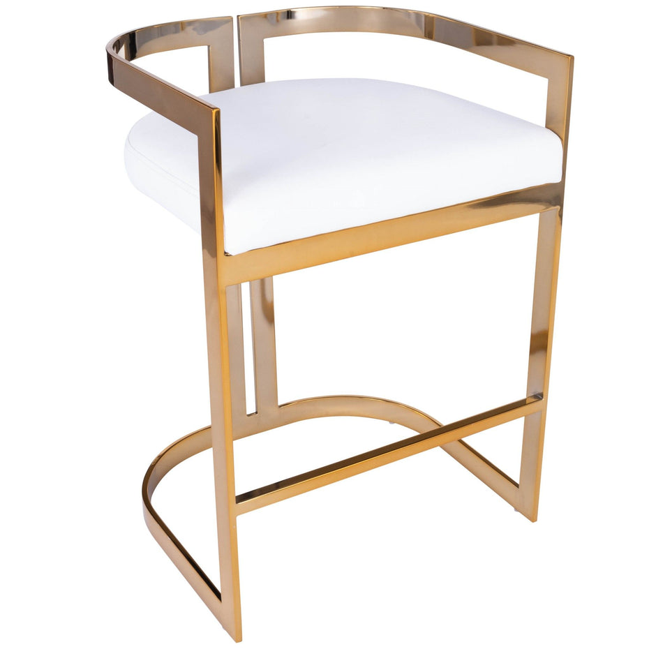 Iron Low Back Counter Height Bar Chair - White / Gold