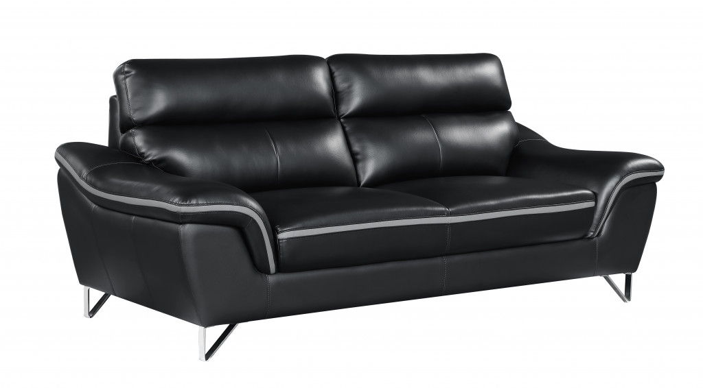 Sofa With Silver Legs Leather - Black