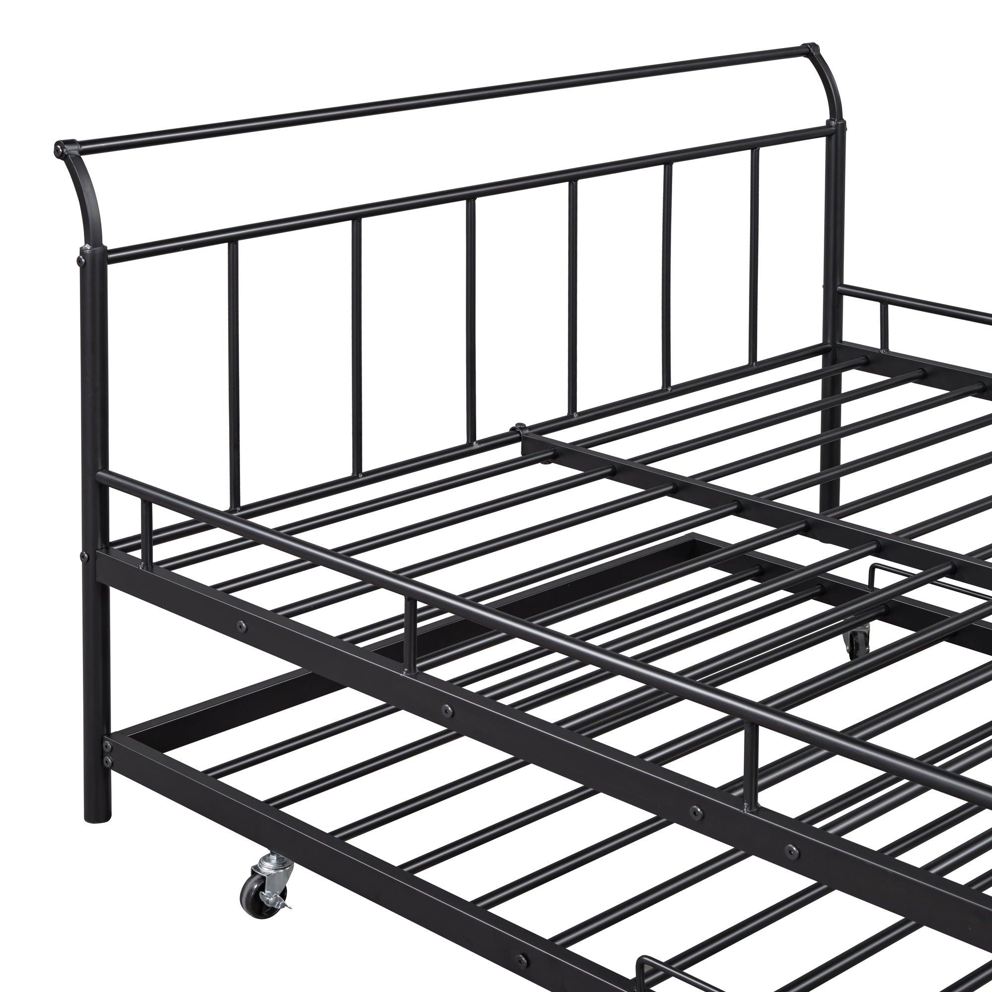 Metal Daybed With Curved Handle Design And Trundle