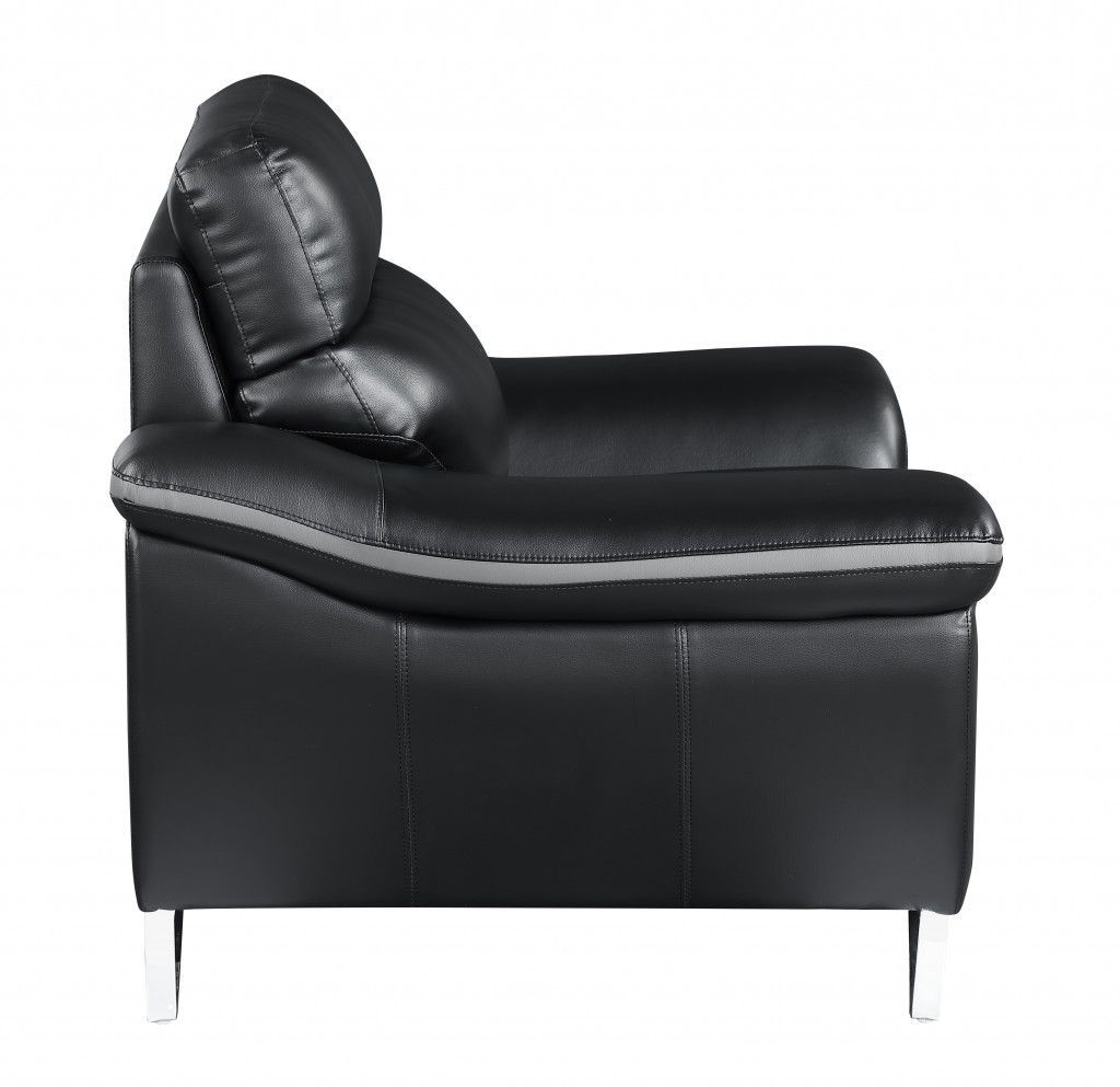 Sofa With Silver Legs Leather - Black