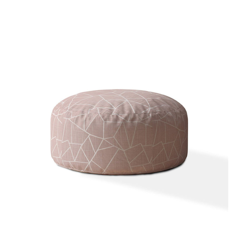 Canvas Round Geometric Pouf Ottoman - Pink