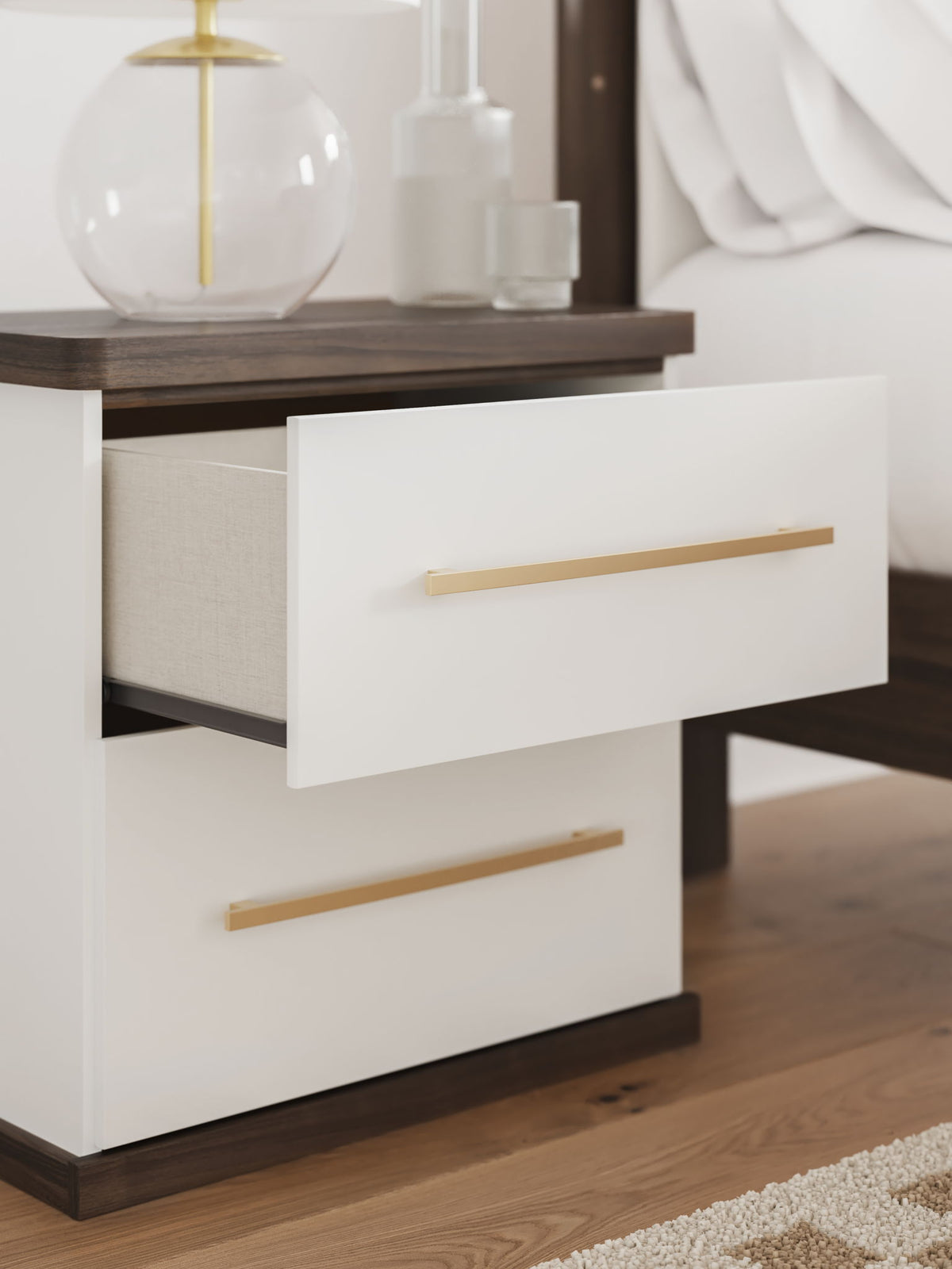 Kendanport - Two Drawer Night Stand - Brown / White - view 2