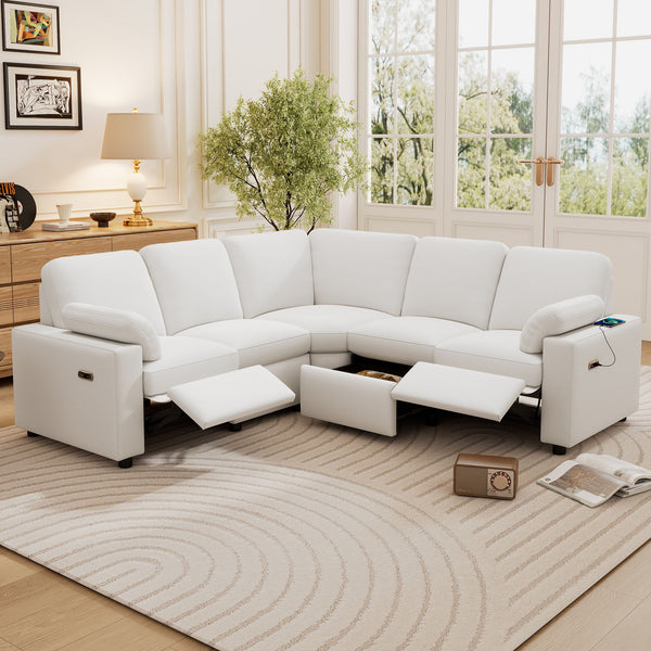 Power Recliner Sectional Sofa Home Theater Reclining Sofa With Two USB Ports, Two Storage Drawers For Living Room