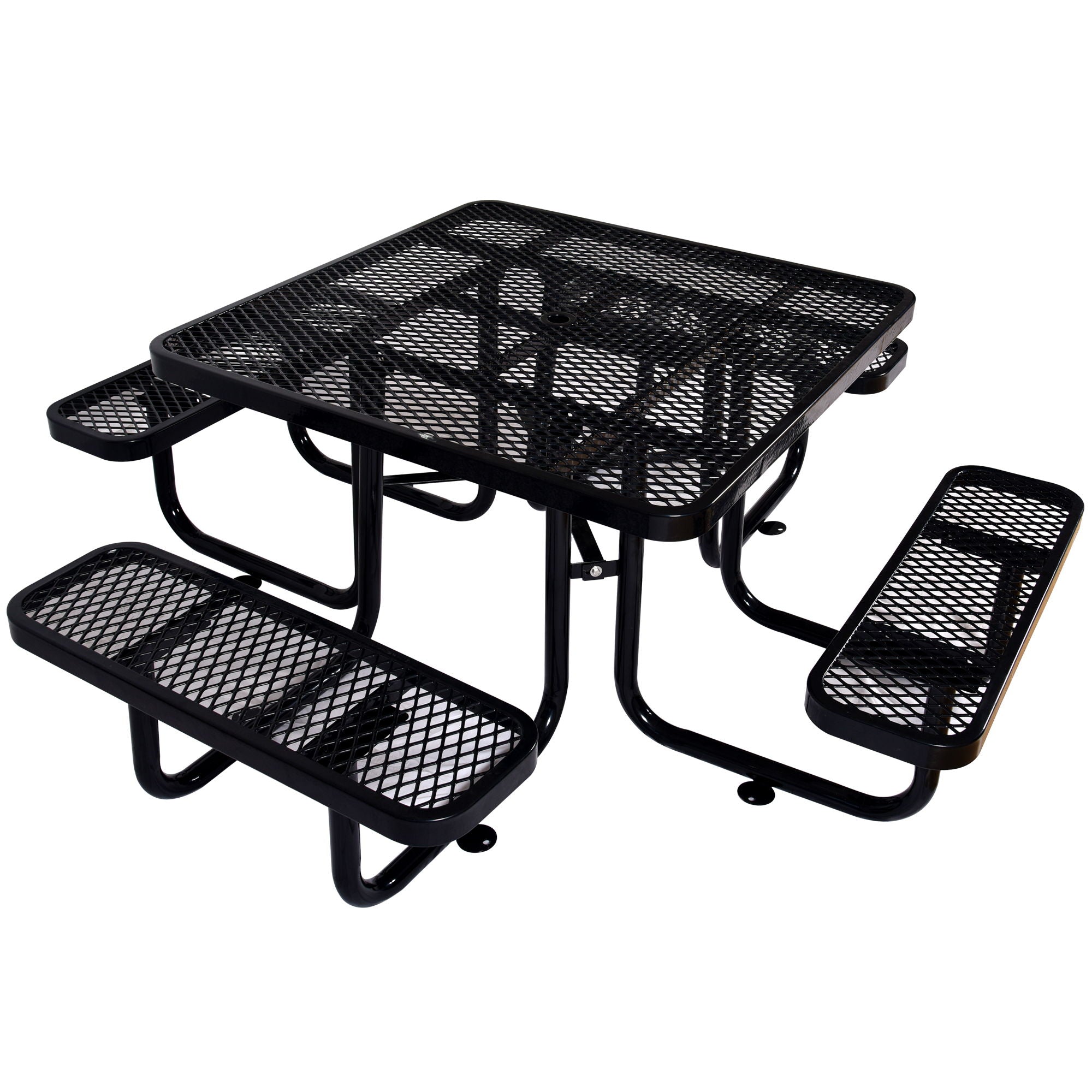 Square Outdoor Steel Picnic Table , With Umbrella Pole