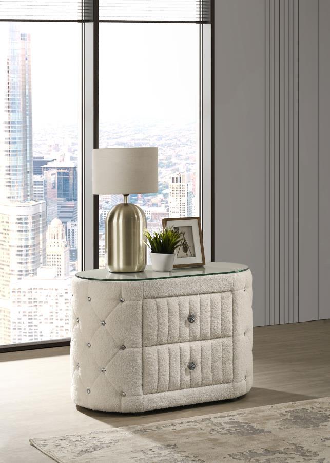 Sonya - 2-Drawer Upholstered Nightstand Bedside Table - Ivory by Coaster Fine Furniture | Bel Furniture