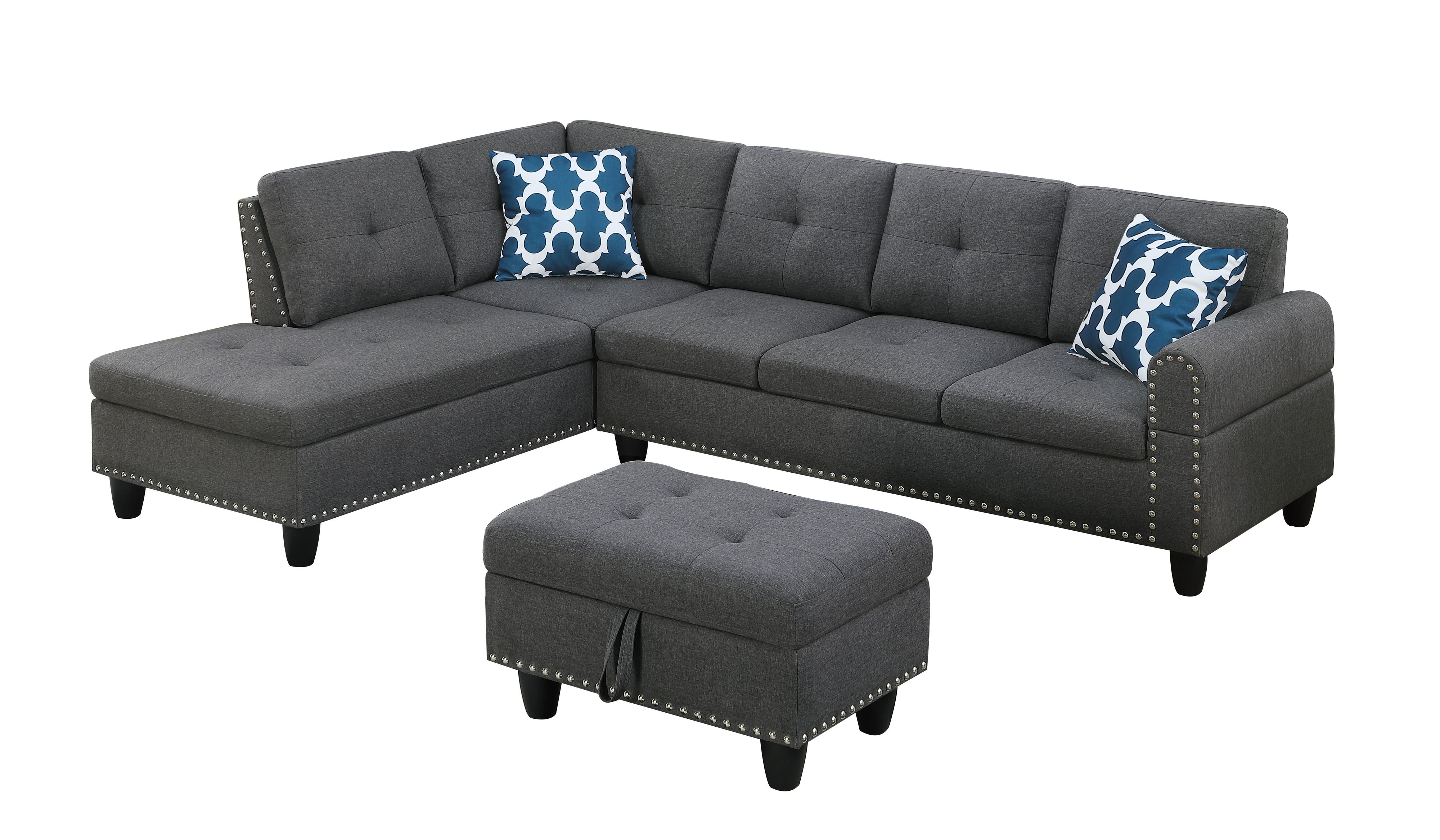 Alger - 98" Wide Left Hand Facing Sofa & Chaise With Ottoman