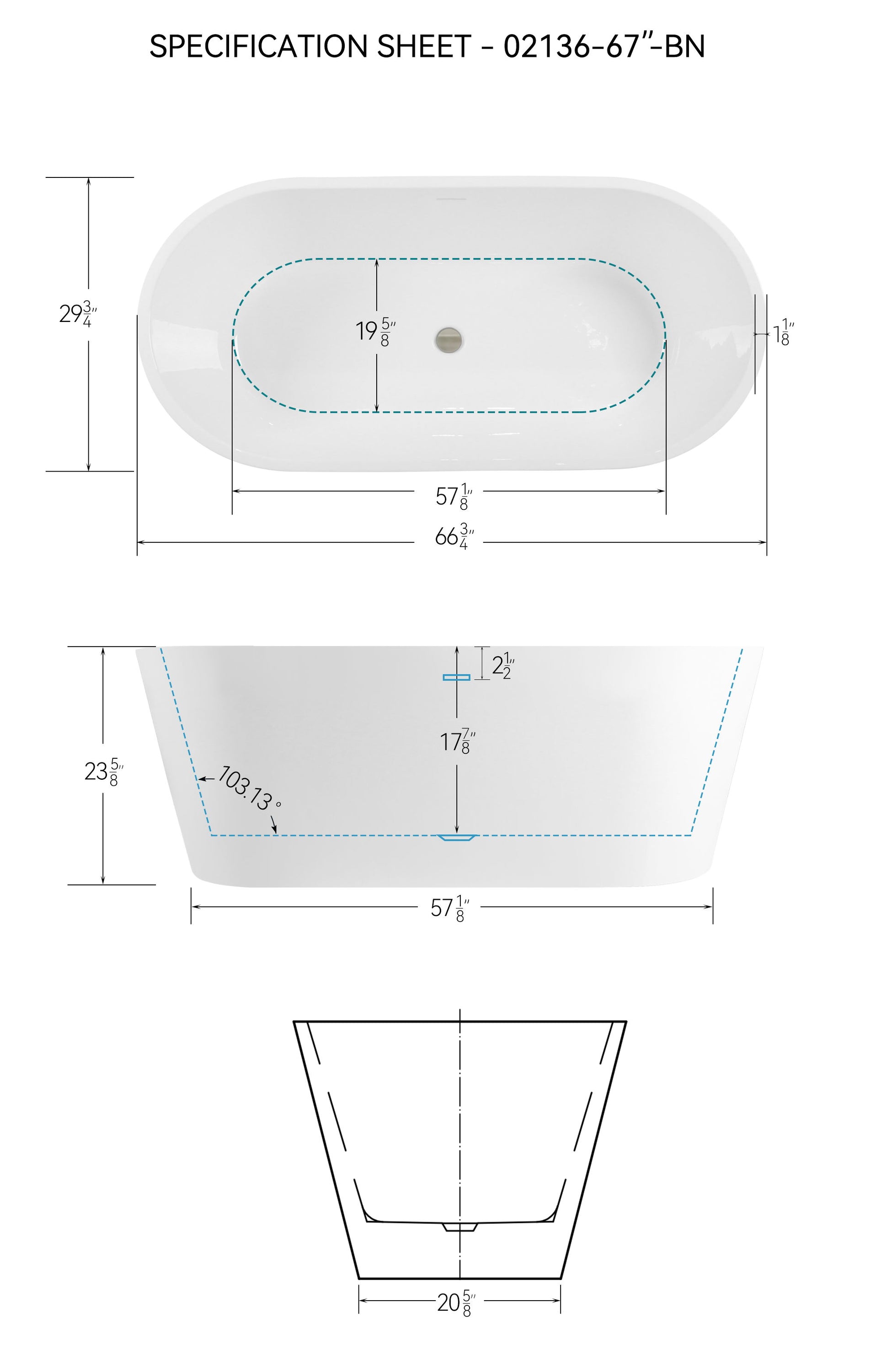 Freestanding Bathtub, Modern & Contemporary Design Soaking Tub With Brushed Nickel Pop-Up Drain And Minimalist Design Overflow