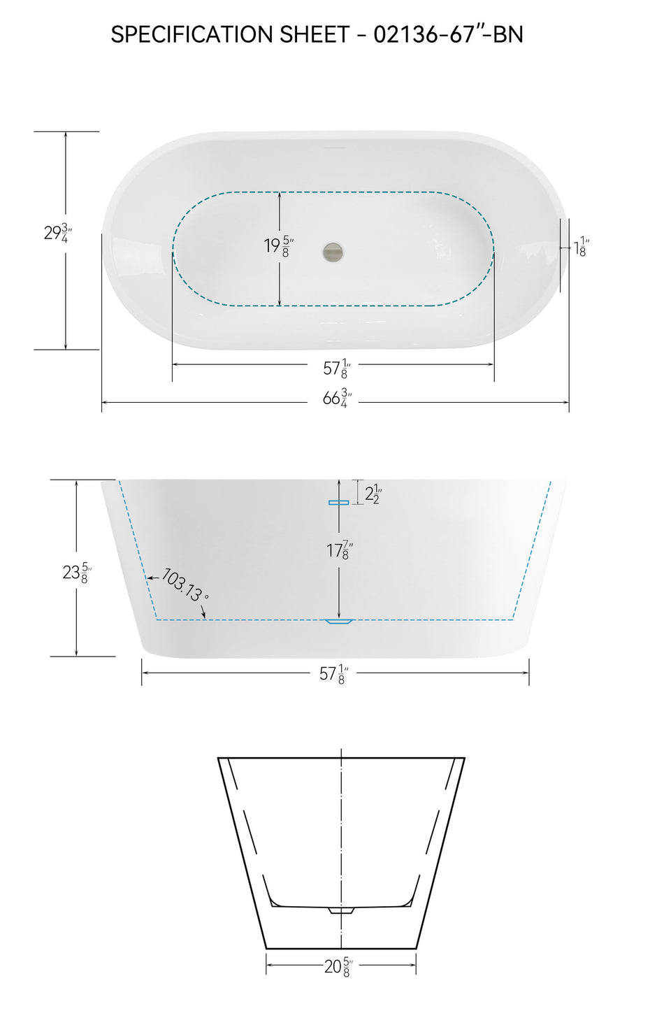 Freestanding Bathtub, Modern & Contemporary Design Soaking Tub With Brushed Nickel Pop-Up Drain And Minimalist Design Overflow