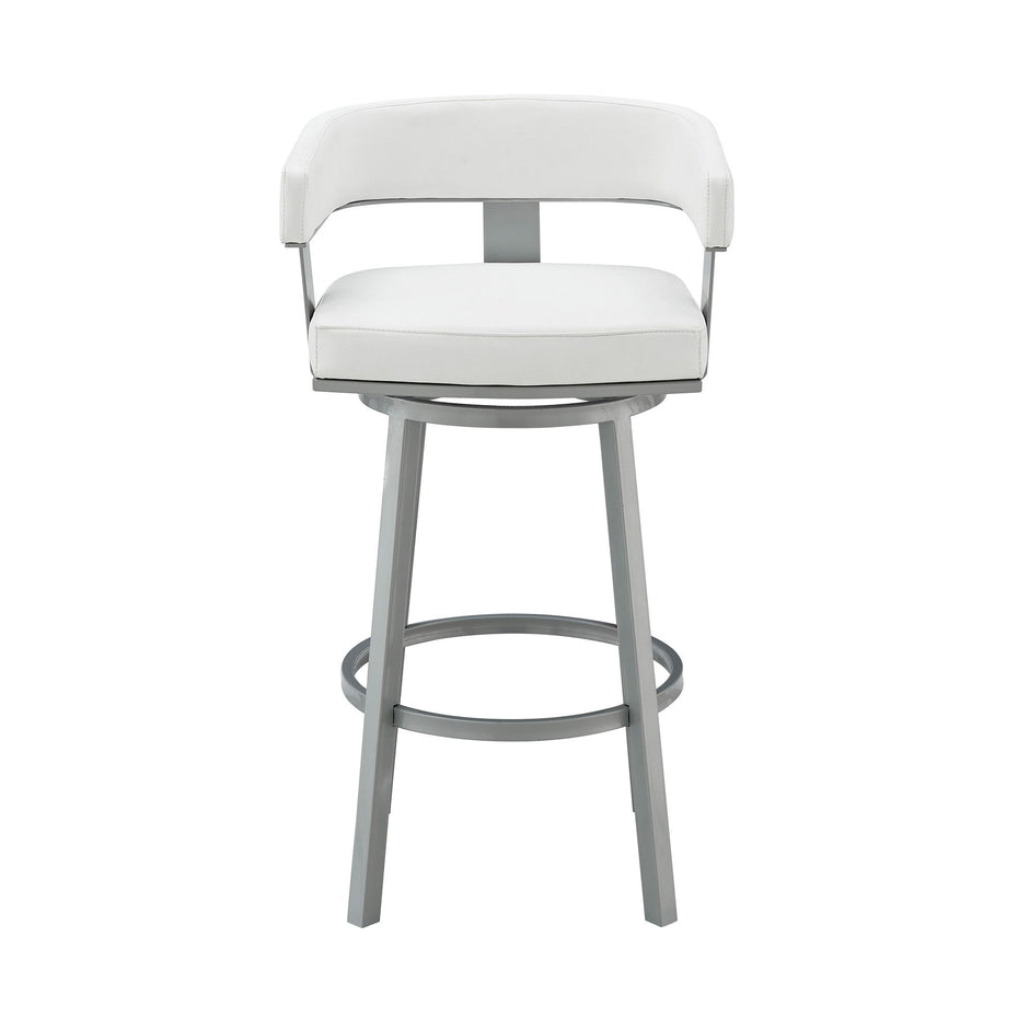 Faux Leather Swivel Low Back Bar Height Bar Chair - White / Gray