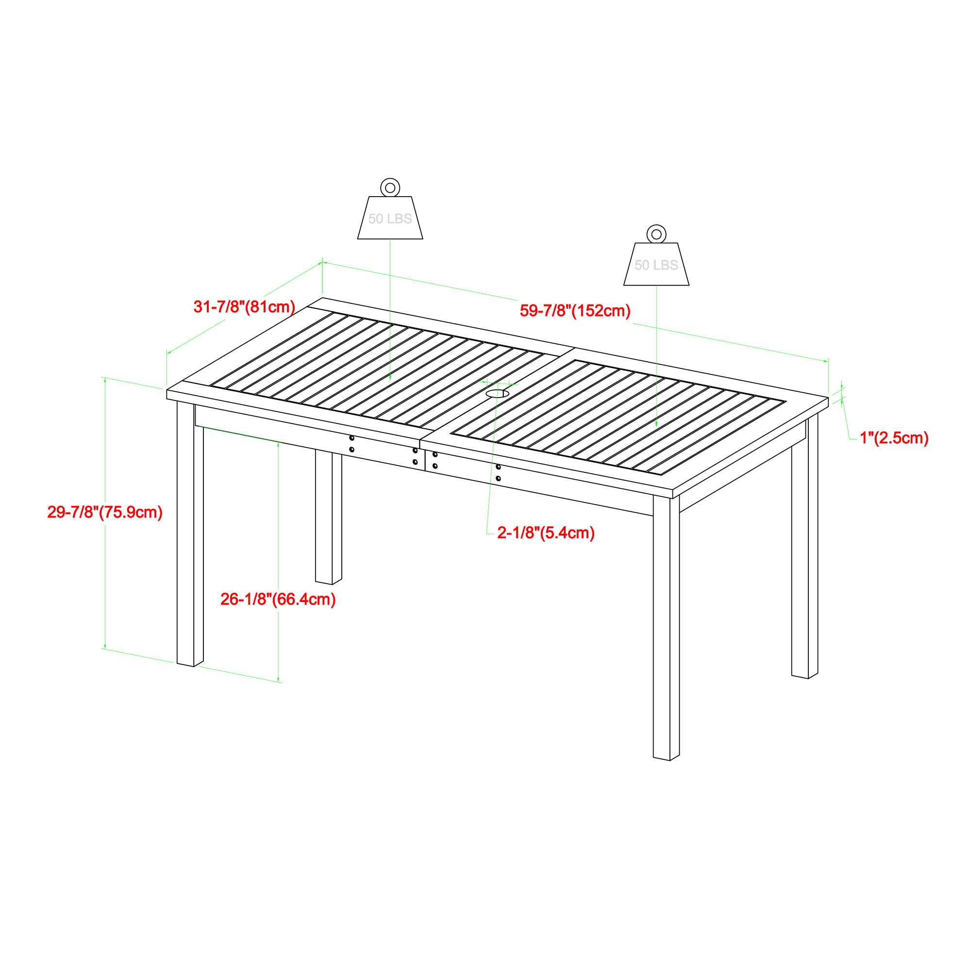 Contemporary Slat Top Acacia Wood Outdoor Dining Table