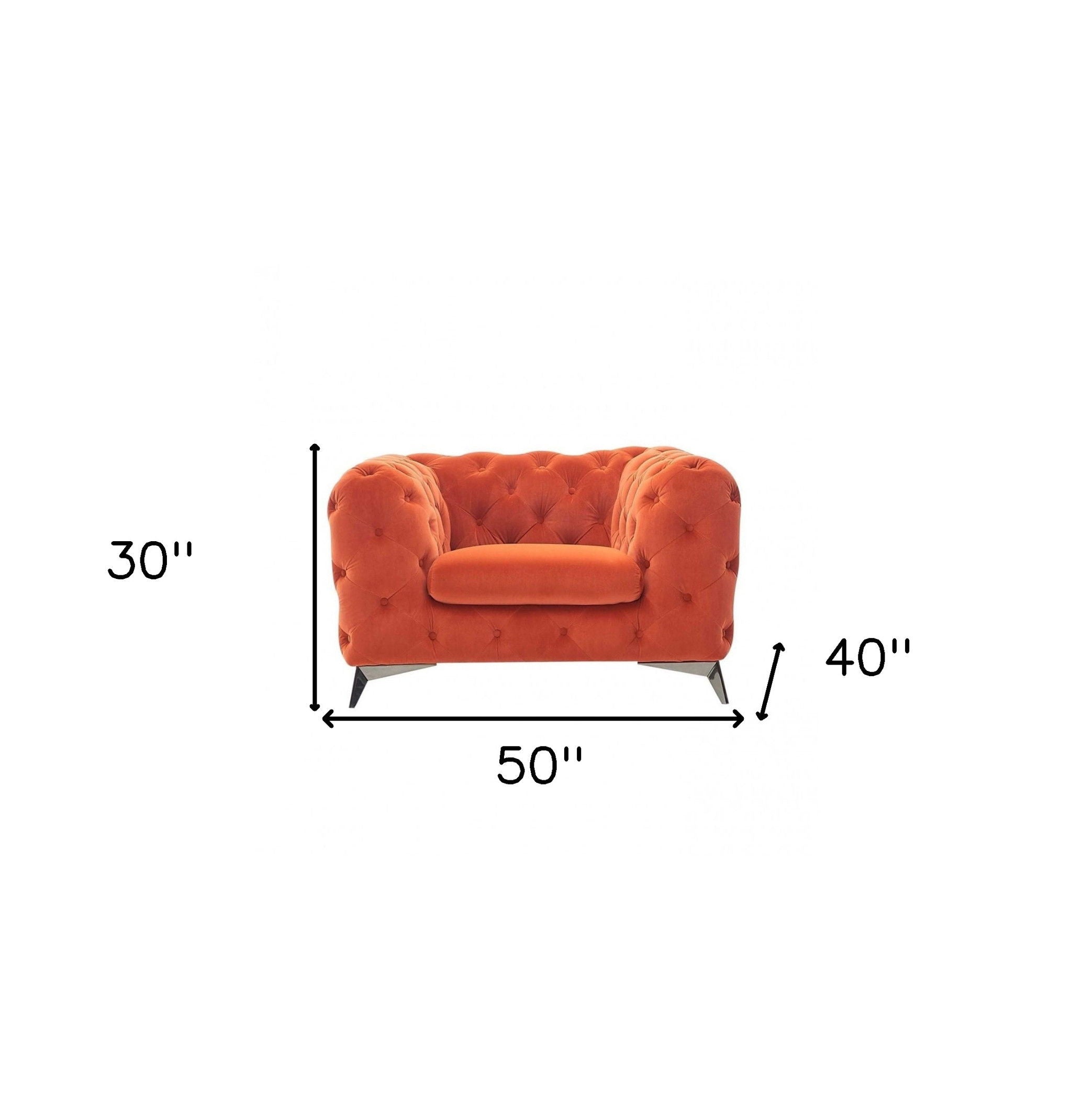 Velvet And Silver Solid Color Chesterfield Chair - Orange