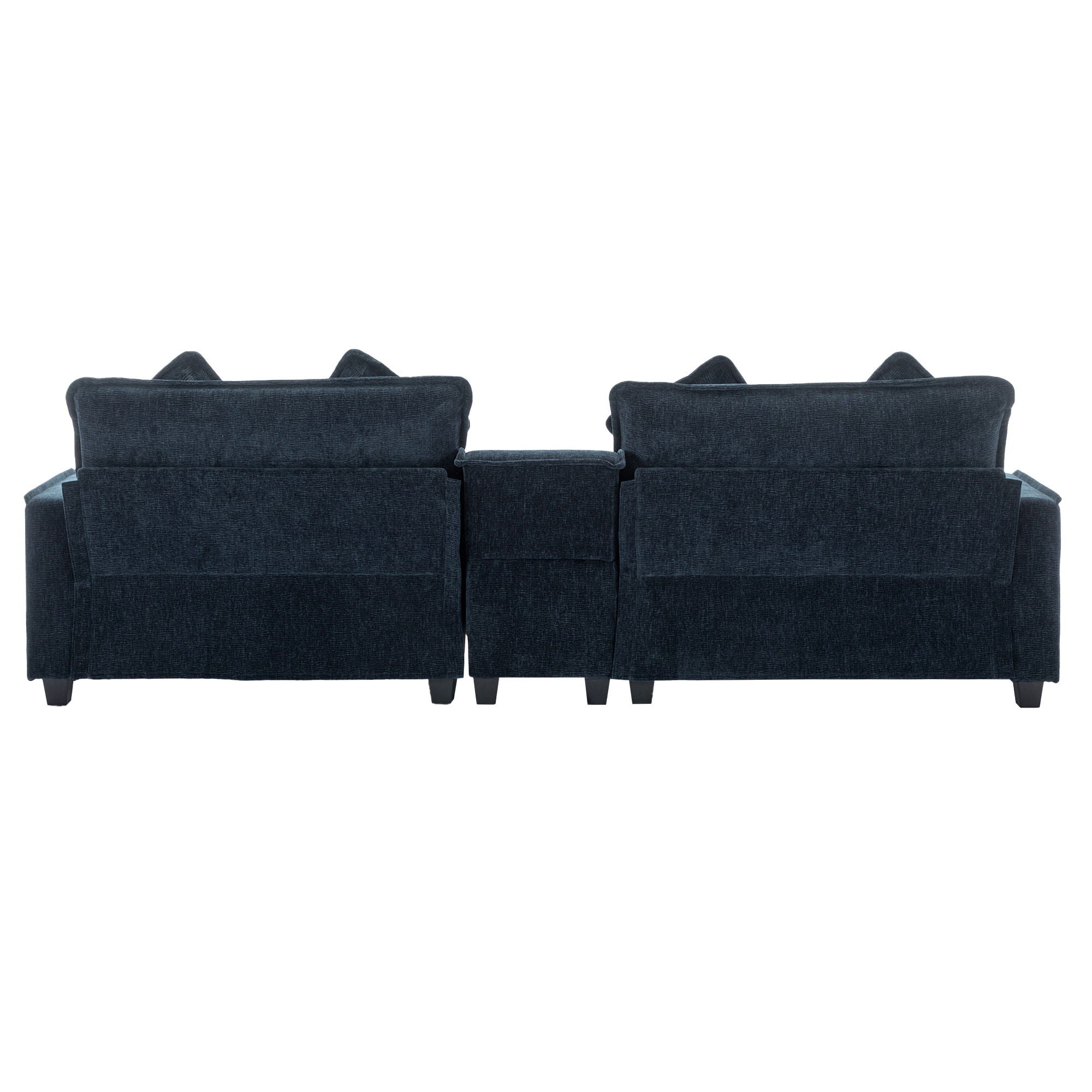 Sectional Sofa Chenille Upholstered Sofa With Two Removable Ottoman, Two USB Ports, Two Cup Holders And Large Storage Box For Living Room