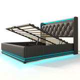 Upholstered Bed, 360 Surround LED Function, Remote Control, Hydraulic Storage Bed With USB, Type-C Charging (Without Mattress)