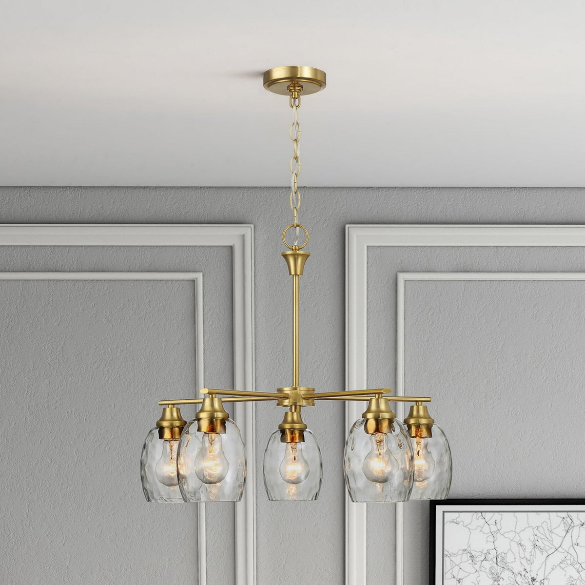 Elegance 5 Lights Linear Arms With Chain Chandelier - Clear / Gold by Ashcroft Furniture | Bel Furniture