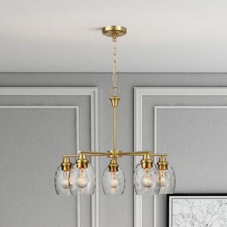 Elegance 5 Lights Linear Arms With Chain Chandelier - Clear / Gold by Ashcroft Furniture | Bel Furniture