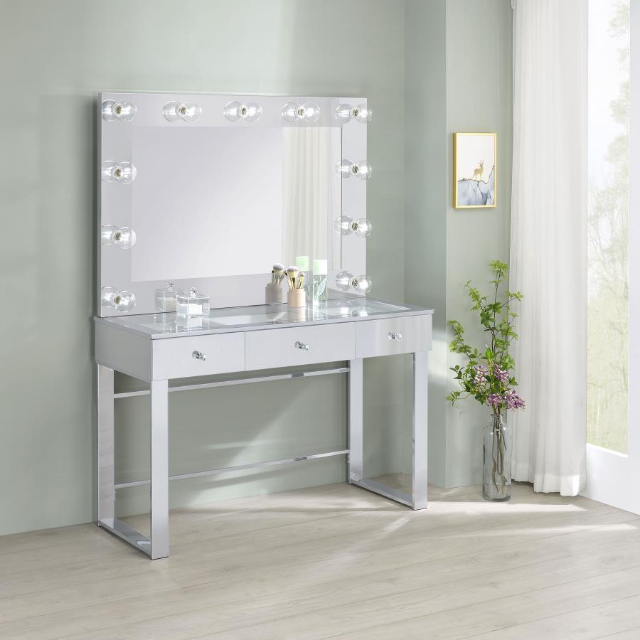 Umbridge - 3-Drawer Vanity Set With Lighting - Chrome And White by CoasterEssence | Bel Furniture