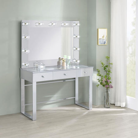Umbridge - 3-Drawer Vanity Set With Lighting - Chrome And White by CoasterEssence | Bel Furniture