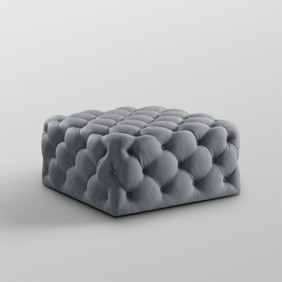 Linen Rolling Tufted Cocktail Ottoman - Light Gray