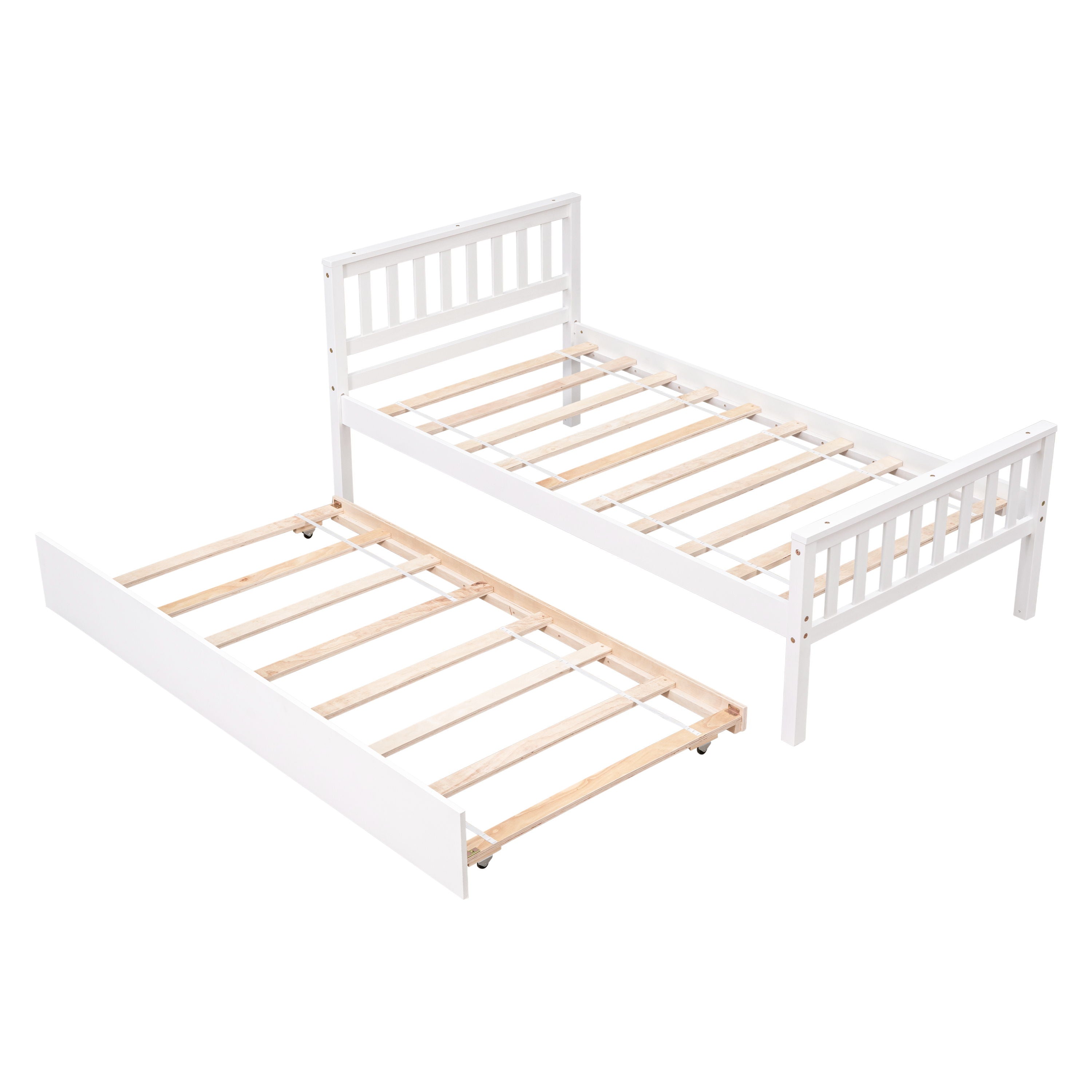 Twin Bed With Trundle, Platform Bed Frame With Headboard And Footboard, For Bedroom Small Living Space, No Box Spring Needed